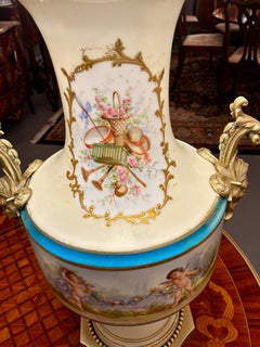 French antique porcelain lamp Celeste blue with gilt bronze mounts