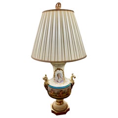 French antique porcelain lamp Celeste blue with gilt bronze mounts