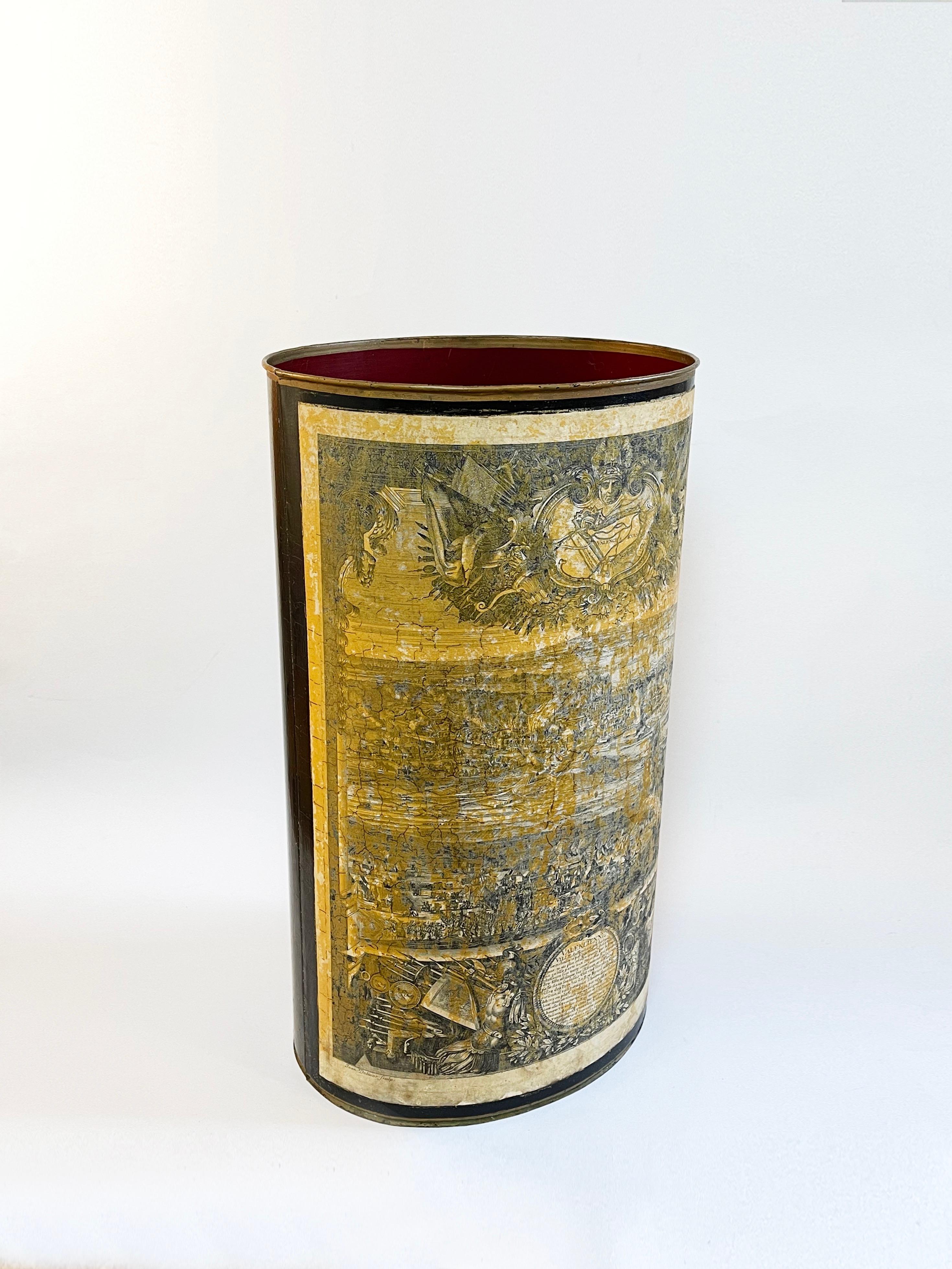 Mid-Century Modern French Antique Print Umbrella Stand Mid Century, Original Engrave of Valencia
