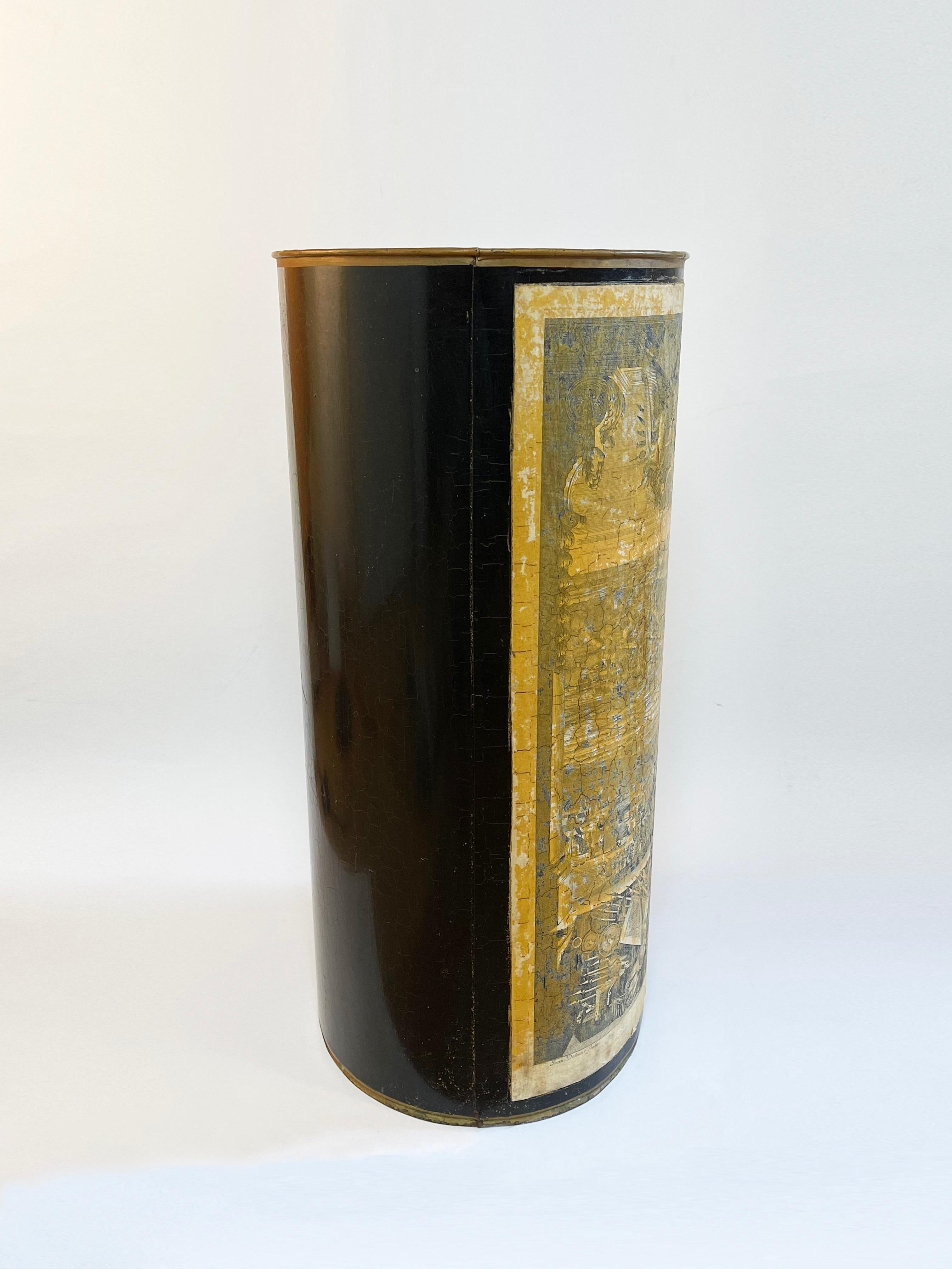 Hand-Crafted French Antique Print Umbrella Stand Mid Century, Original Engrave of Valencia