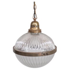 French Antique Prismatic Glass and Brass Pendant Light