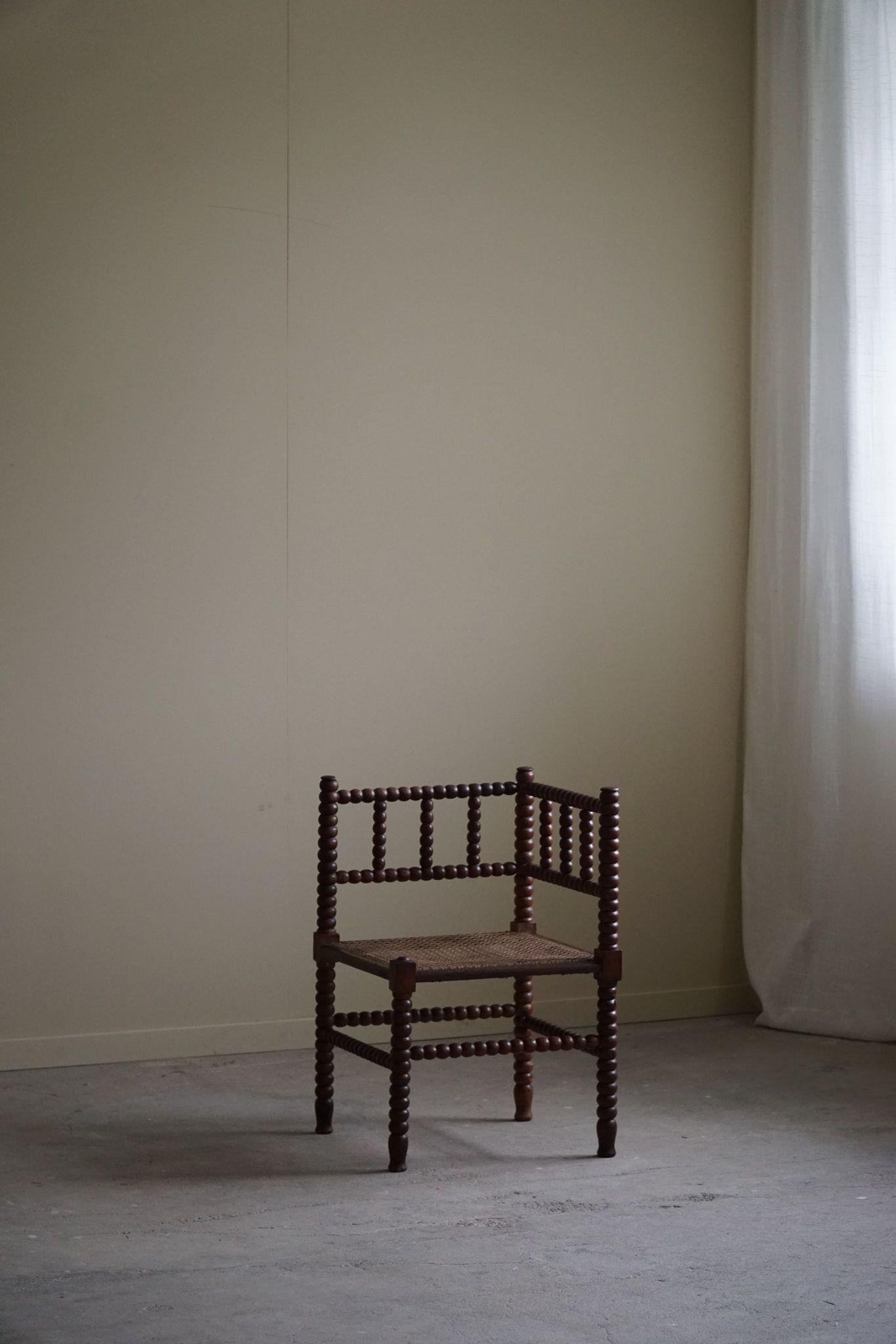 French Antique Provincial Hand Crafted Bobbin Corner Chair, Mid-19th Century For Sale 9