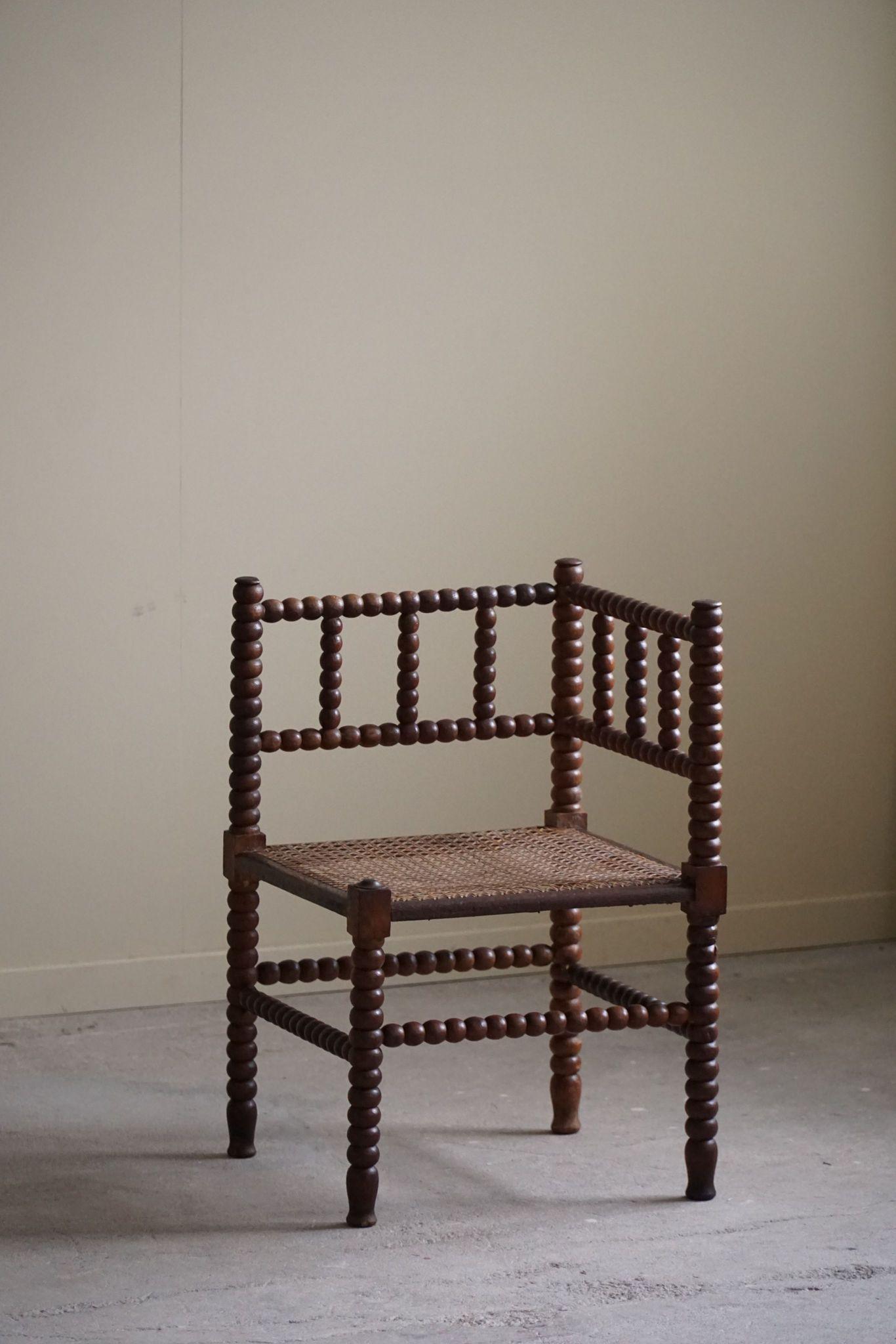 French Antique Provincial Hand Crafted Bobbin Corner Chair, Mid-19th Century For Sale 10