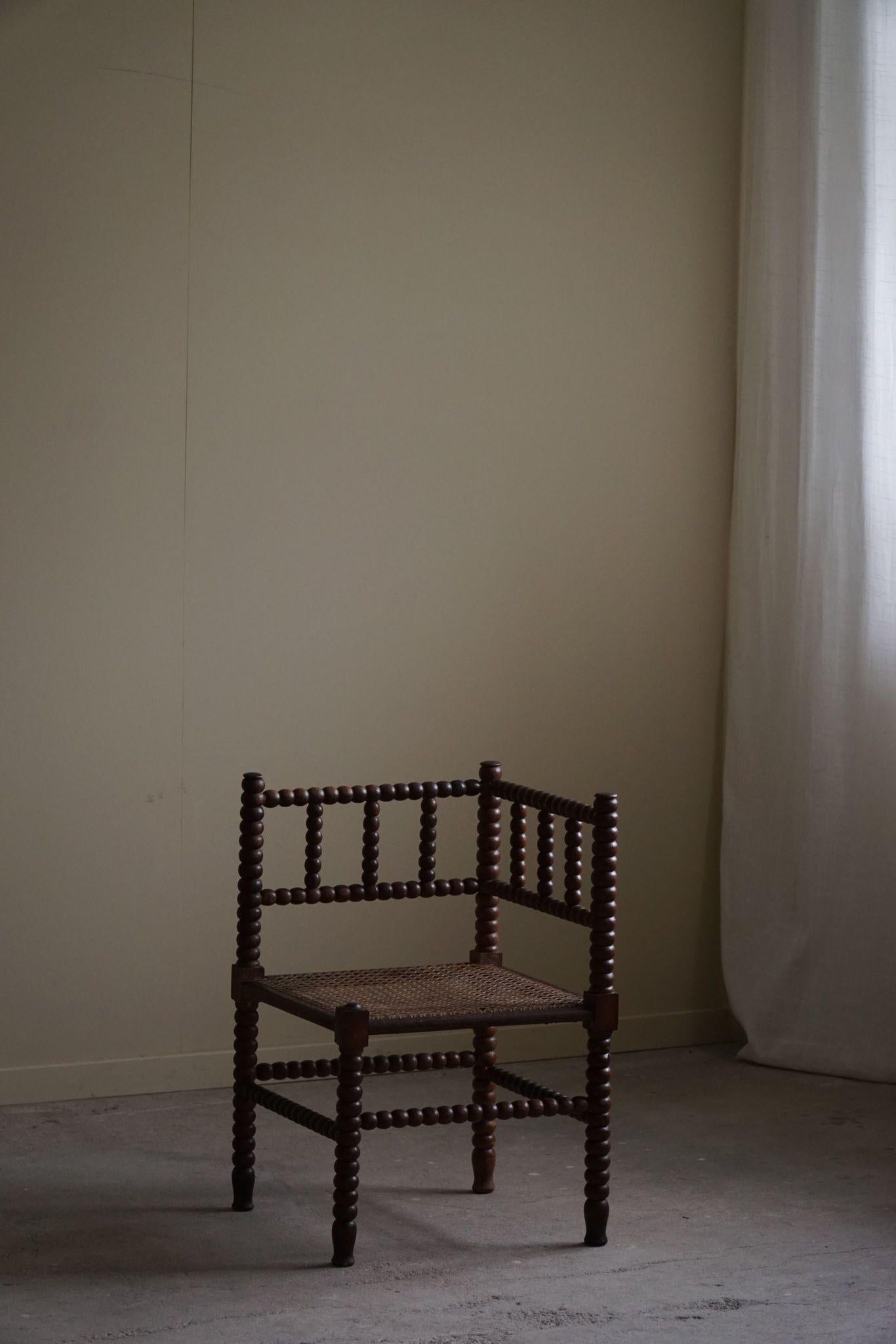 French Provincial French Antique Provincial Hand Crafted Bobbin Corner Chair, Mid-19th Century For Sale