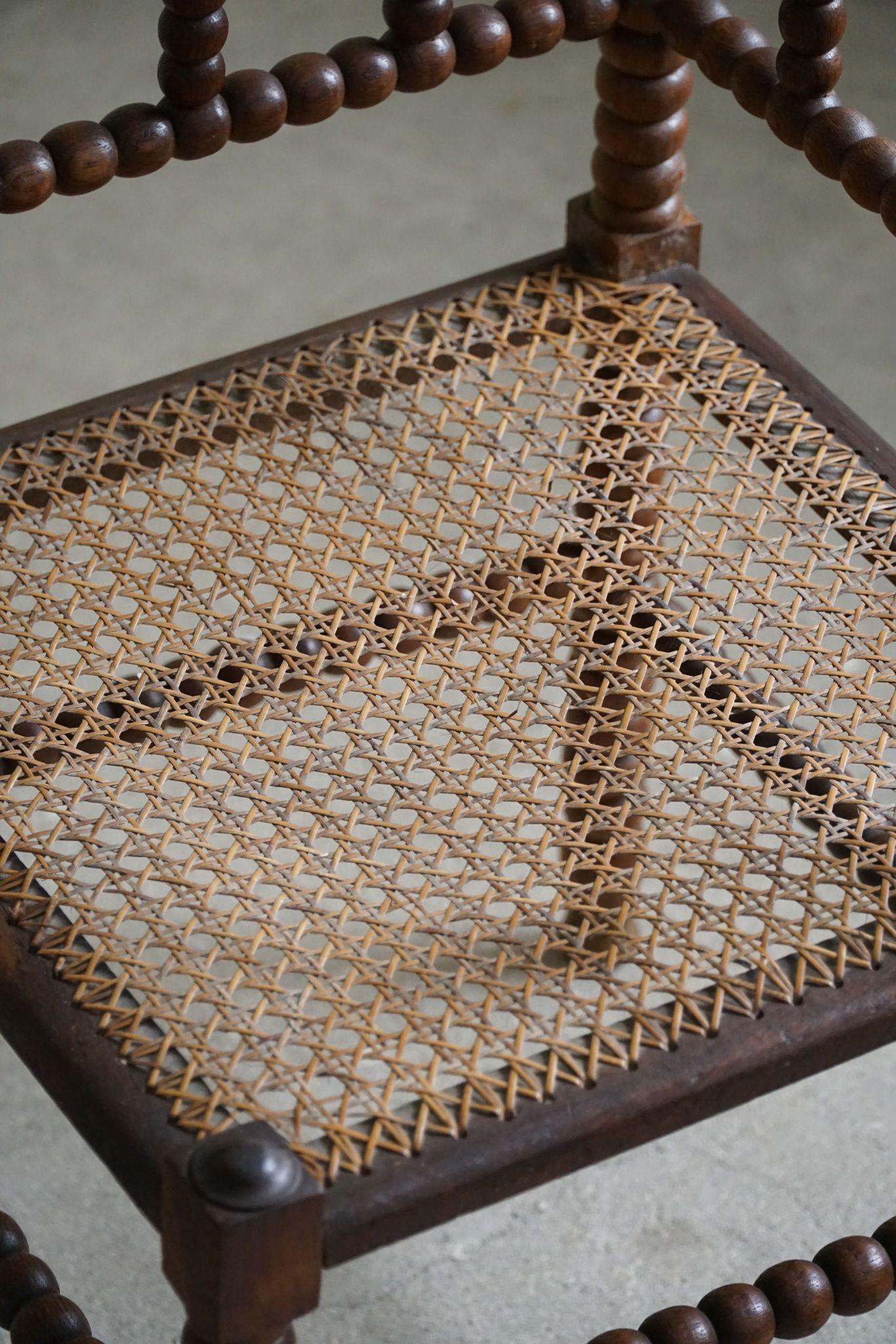 Cane French Antique Provincial Hand Crafted Bobbin Corner Chair, Mid-19th Century For Sale
