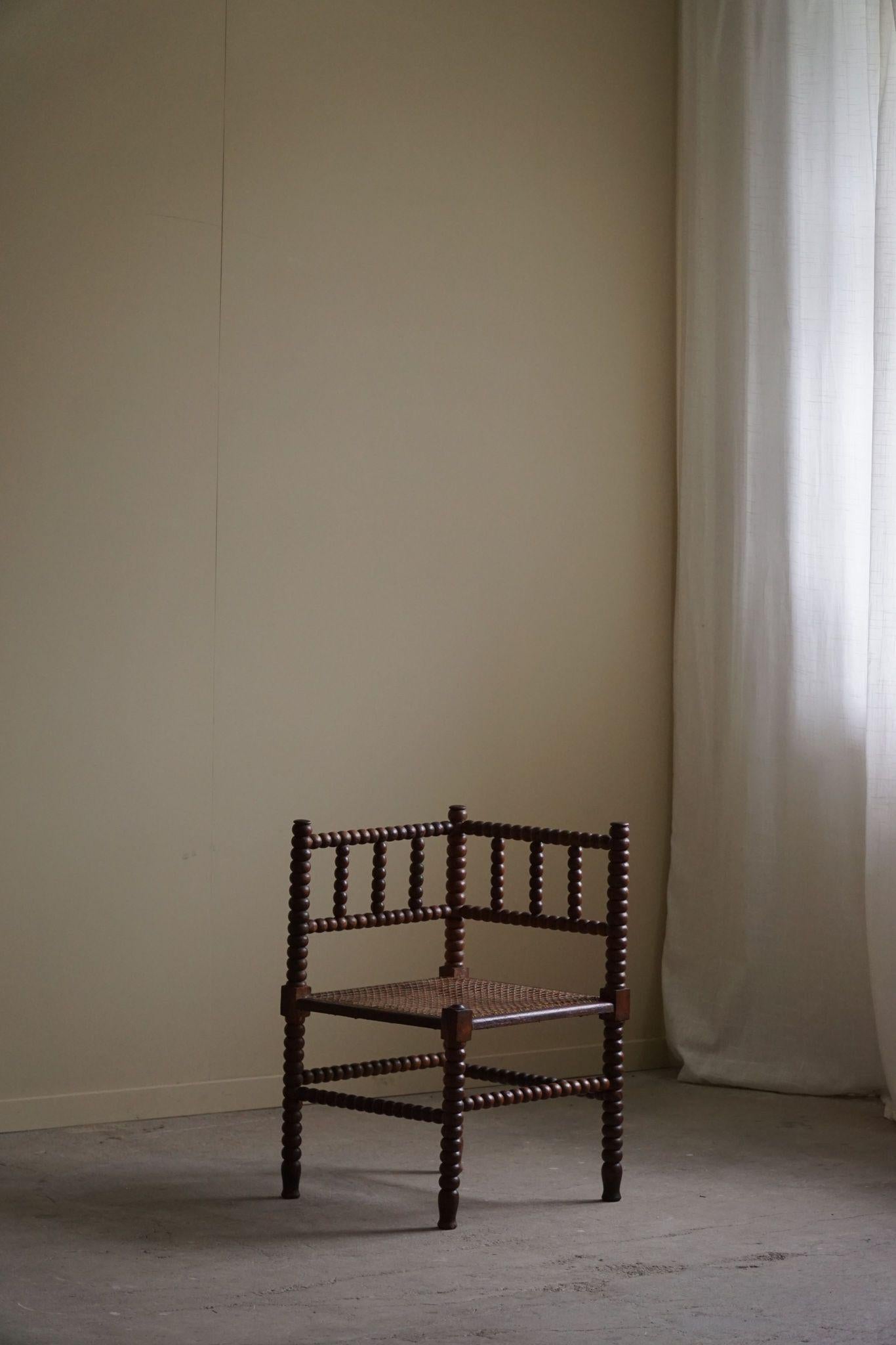 French Antique Provincial Hand Crafted Bobbin Corner Chair, Mid-19th Century For Sale 4