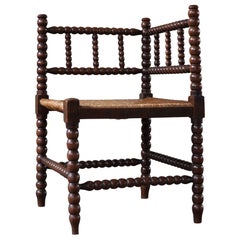 French Antique Provincial Hand Crafted Bobbin Corner Chair, Mid-19th Century