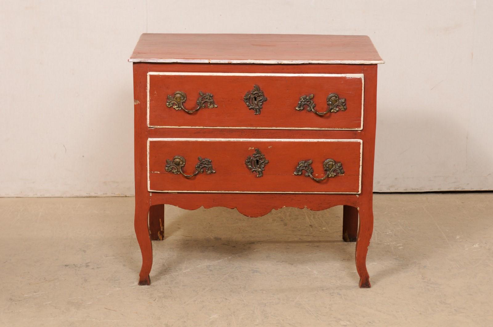 French Antique Raised Chest w/its Original Finish, Rococo Hardware, & Hoof Feet In Good Condition For Sale In Atlanta, GA