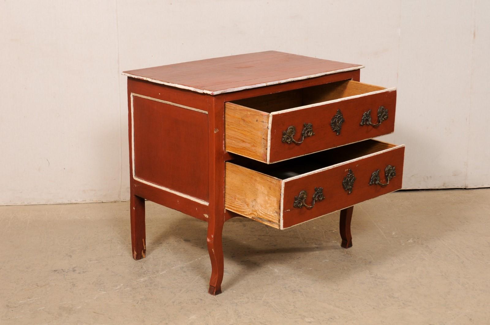 Wood French Antique Raised Chest w/its Original Finish, Rococo Hardware, & Hoof Feet For Sale