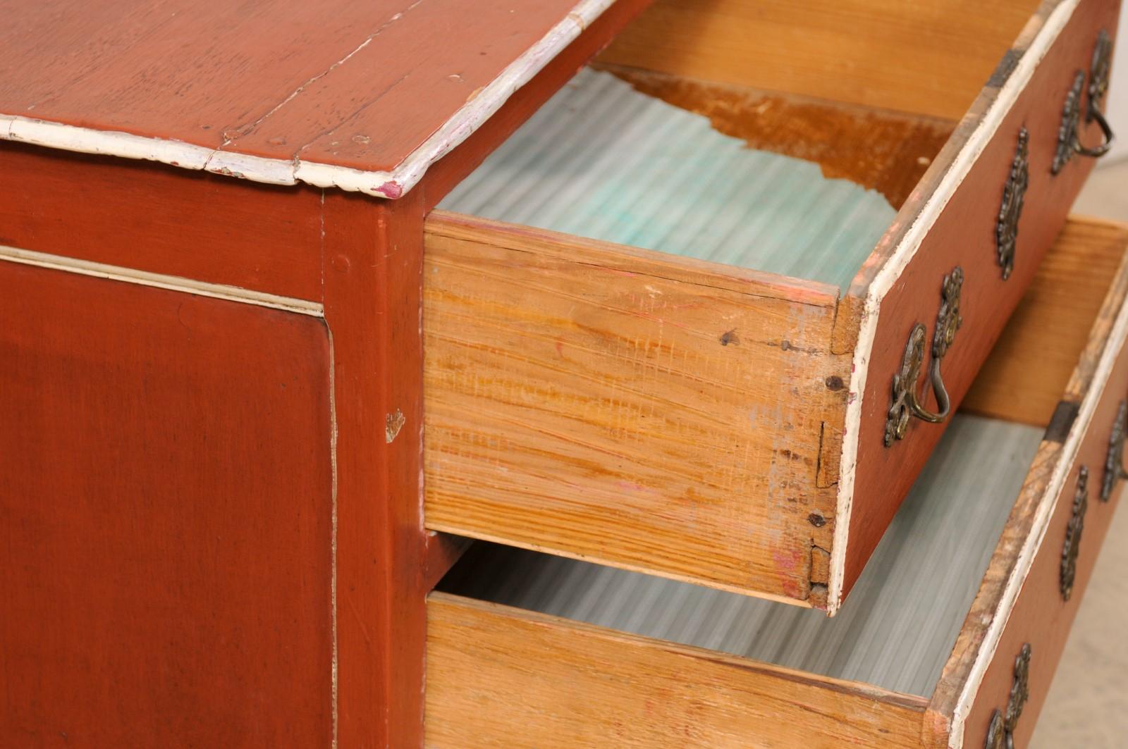 French Antique Raised Chest w/its Original Finish, Rococo Hardware, & Hoof Feet For Sale 1