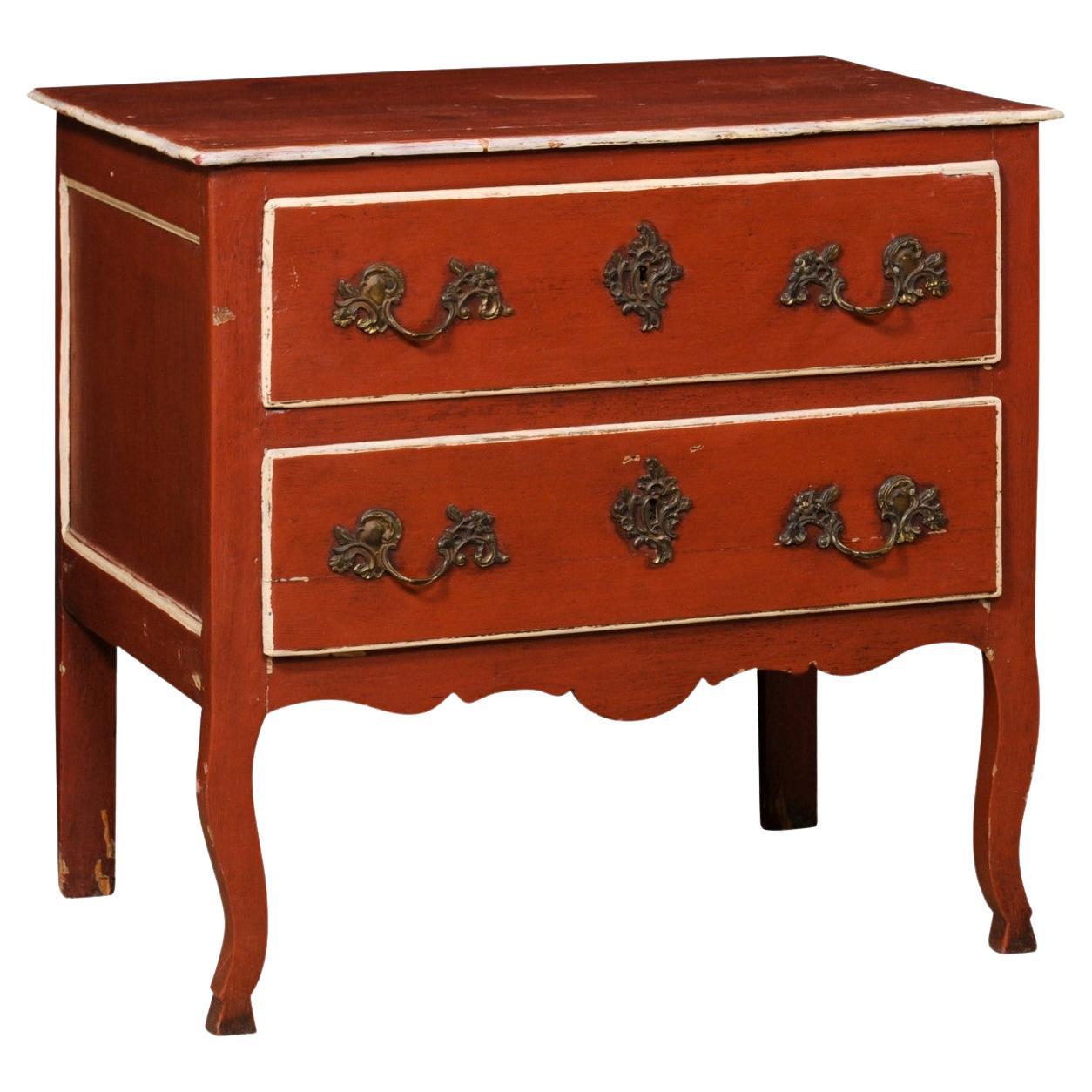 French Antique Raised Chest w/its Original Finish, Rococo Hardware, & Hoof Feet For Sale