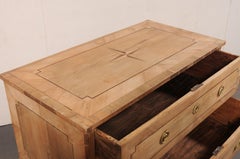 French Antique Raised Two Drawer Bleached Wood Chest with Star Inlay Top