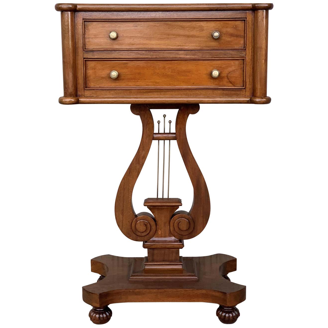 Harpc Table French Antique Regency Style Harp Side Table with Two Drawers For Sale ...