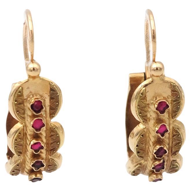 Orecchini a briquet poissardes in oro 18 carati di Antique French in vendita