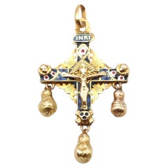 French antique regional cross, Puy en Velay, Christ, religious jewelry, 18k gold