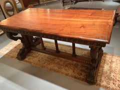 French antique Renaissance style table, hand carved walnut