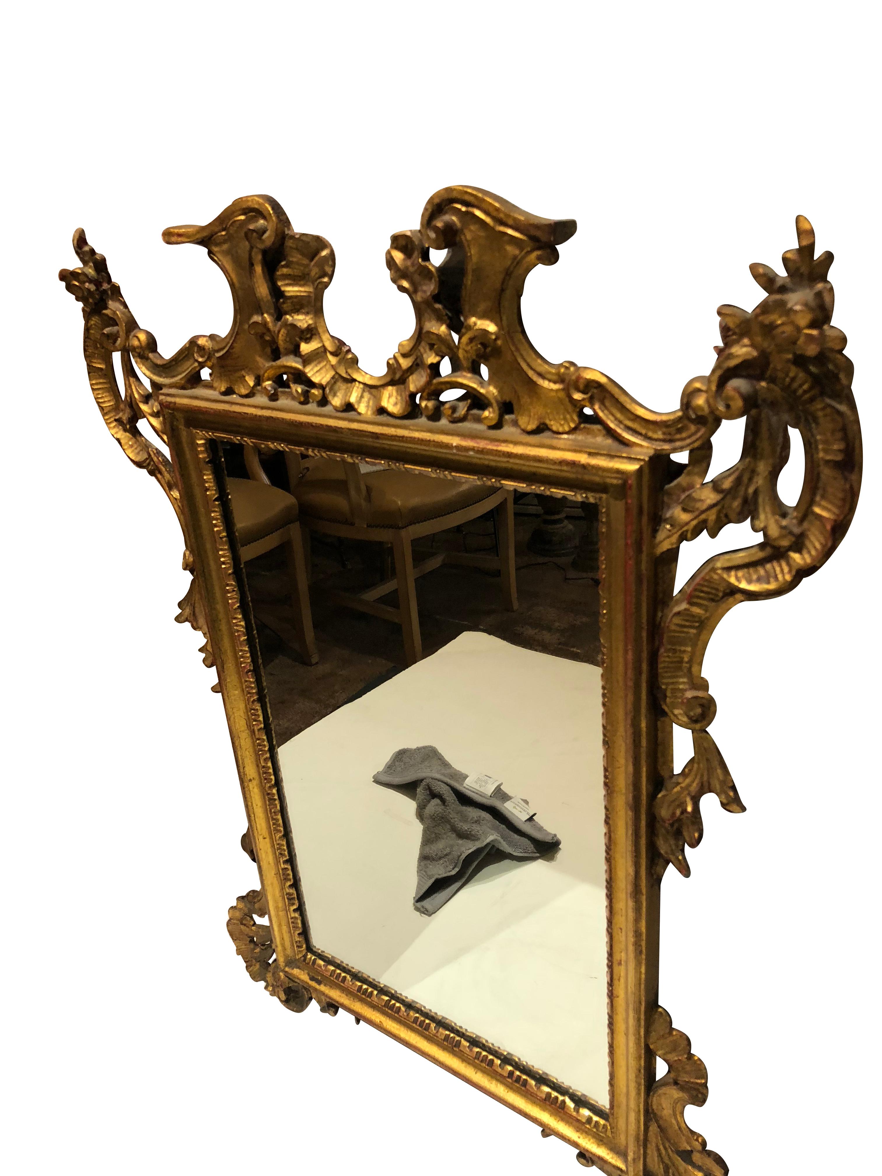 French Antique Rococo Style Giltwood Carved Mirror For Sale 1
