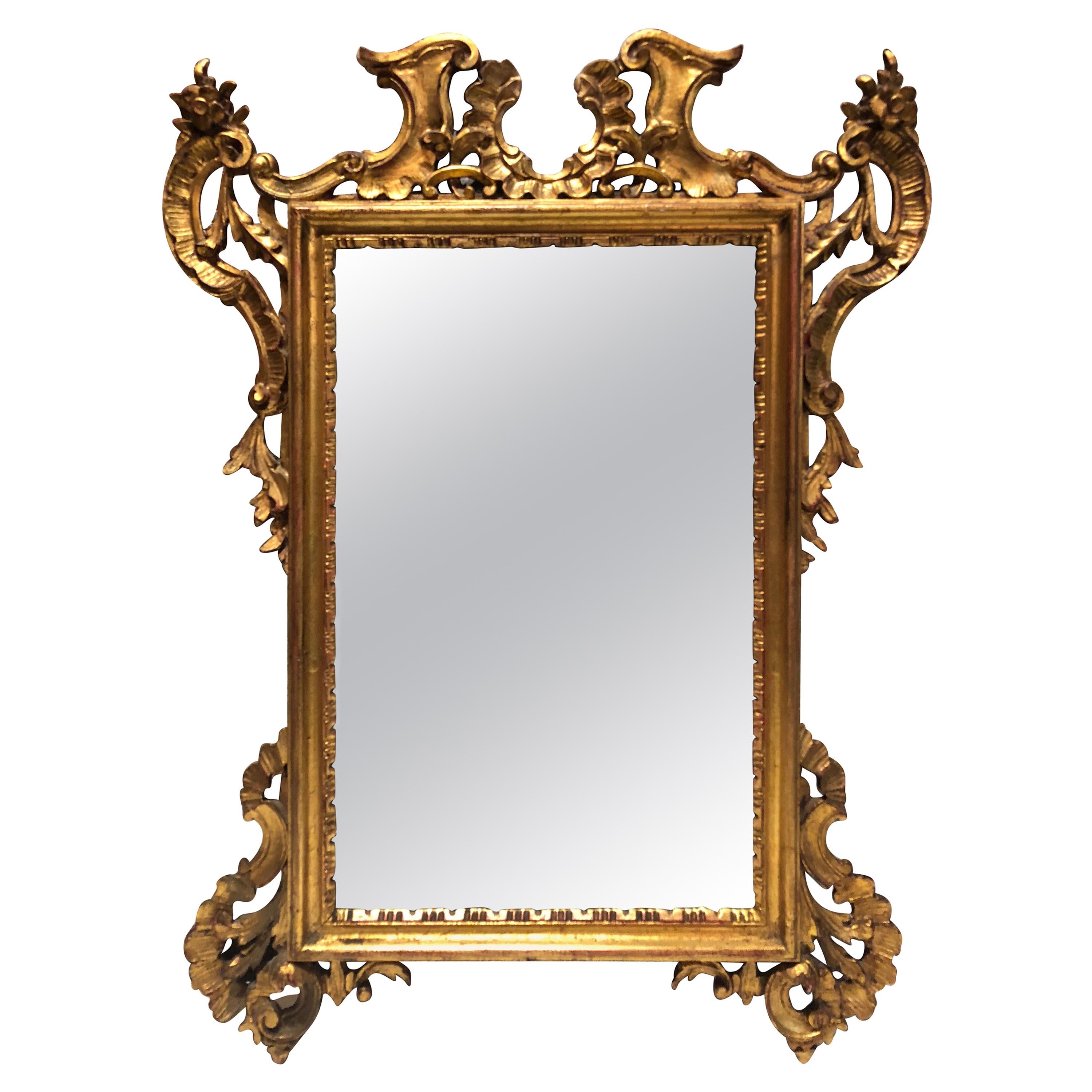 French Antique Rococo Style Giltwood Carved Mirror For Sale