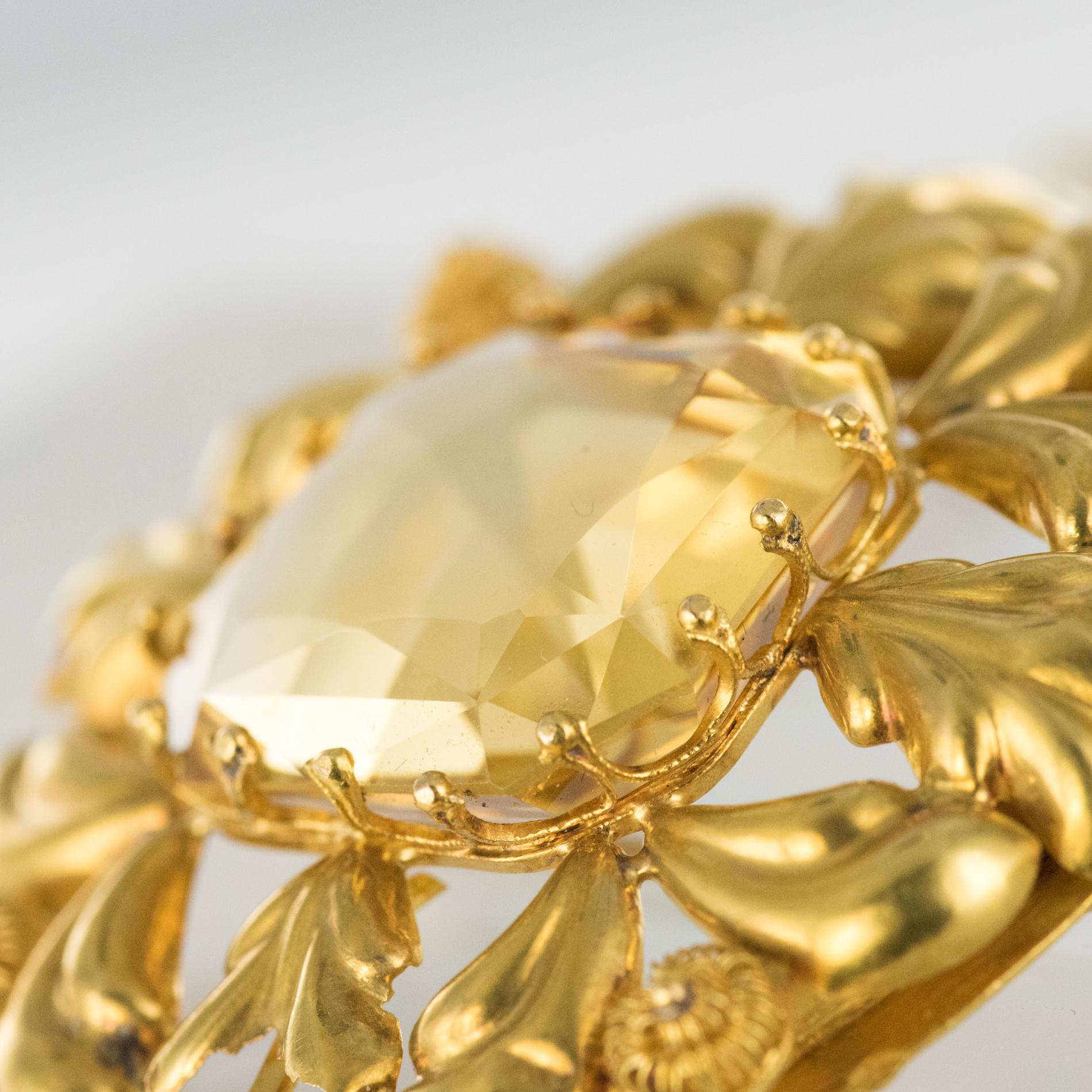 Women's French Antique Romantic Citrine Gold Brooch Pendant