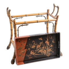 French Antique Root Bamboo & Lacquer Tray Table By Perret et Vibert, C.1880