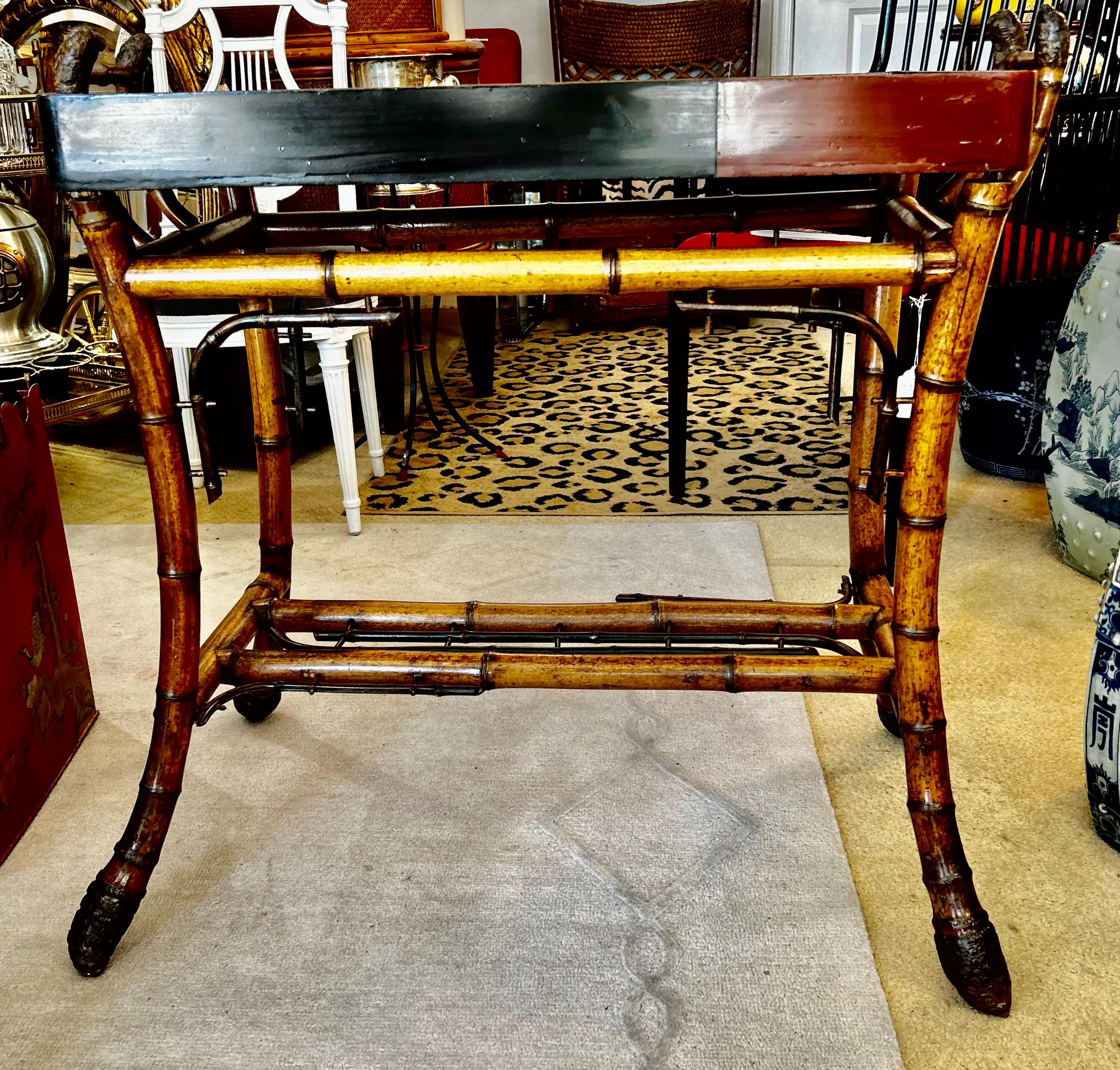 Hand-Crafted French Antique Root Bamboo & Lacquer Tray Table By Perret et Vibert, C.1880 For Sale