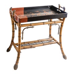 French Antique Root Bamboo & Lacquer Tray Table By Perret et Vibert, C.1880