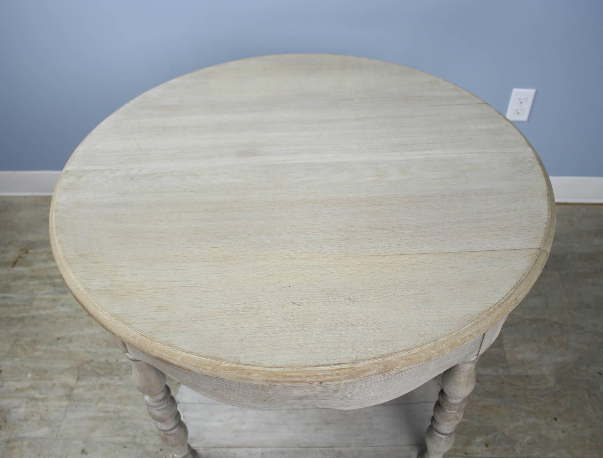French Antique Round Oak Bleached Lamp Table In Good Condition In Port Chester, NY
