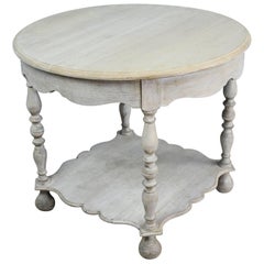 French Antique Round Oak Bleached Lamp Table