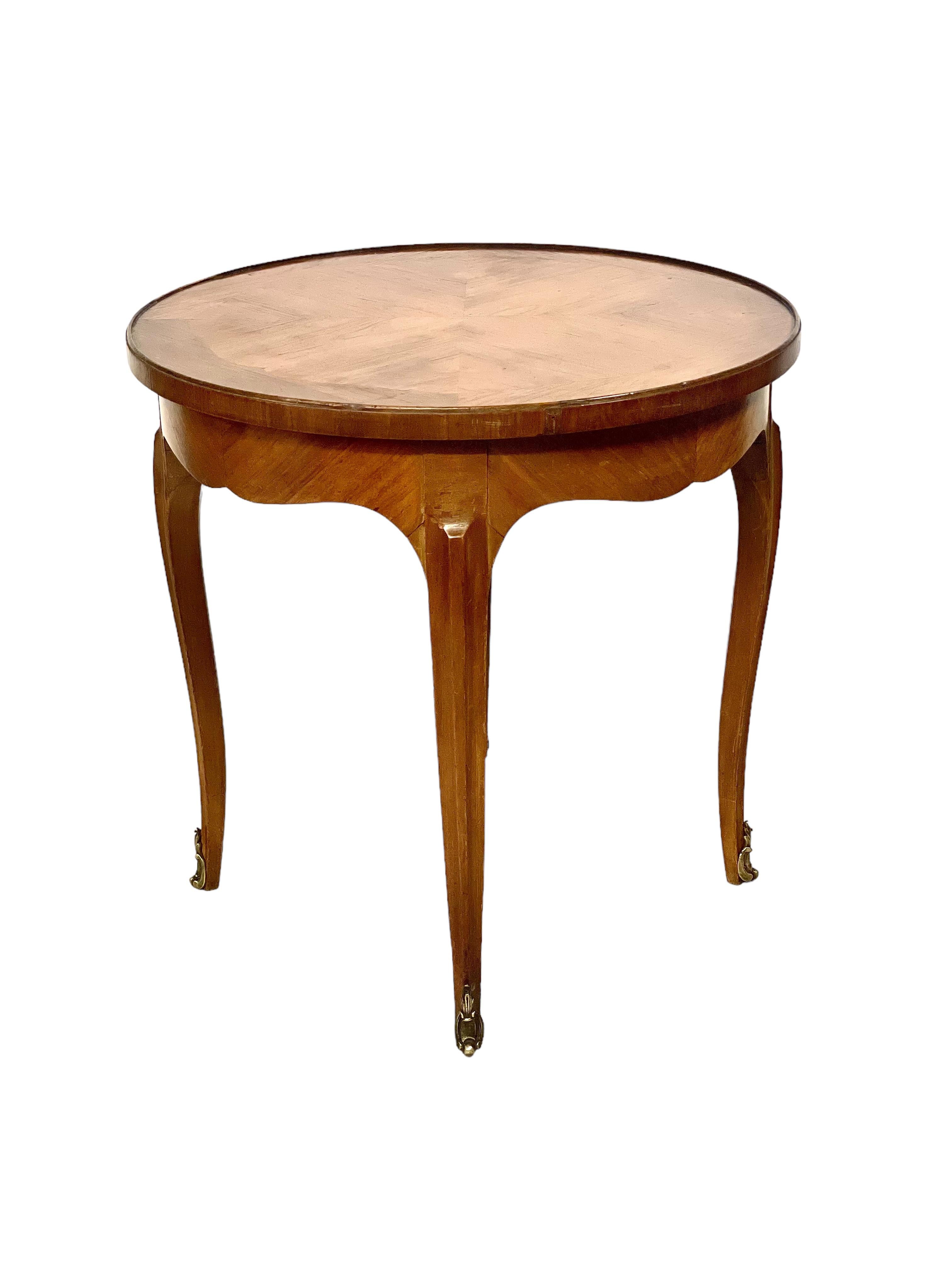 Wood French Antique Round Salon Coffee or Tea Table For Sale