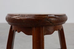 French Antique round stool in oak with nice patina, ca. 1850