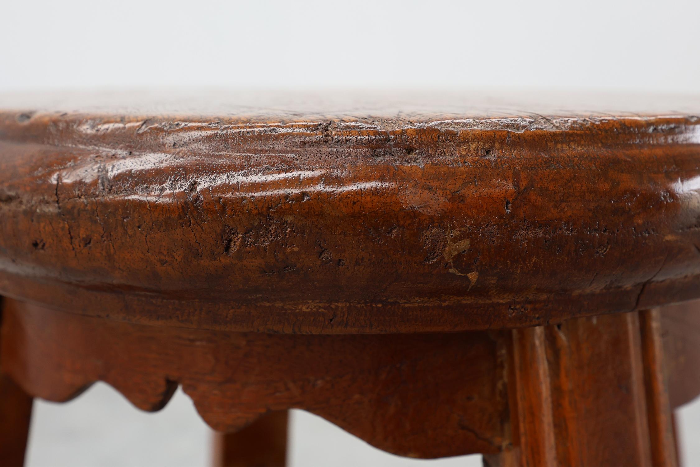 19th Century French Antique round stool in oak with nice patina, ca. 1850 For Sale