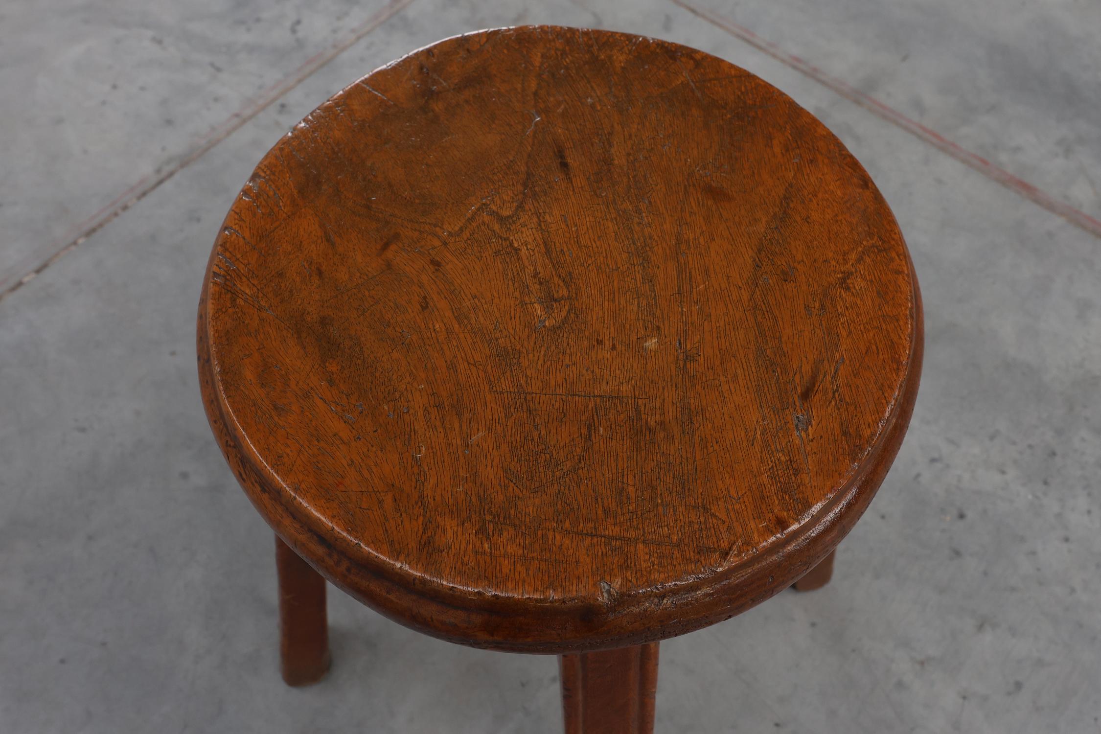 French Antique round stool in oak with nice patina, ca. 1850 For Sale 1