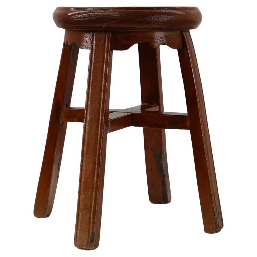 French Antique round stool in oak with nice patina, ca. 1850 For Sale
