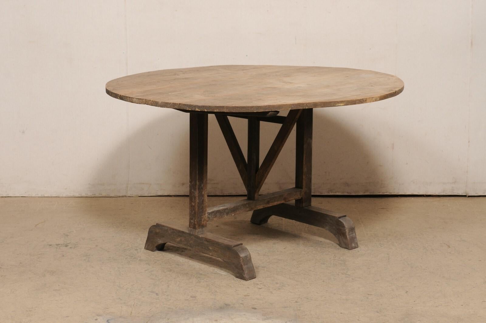 Wood French Antique Round Wine Tasting Table For Sale