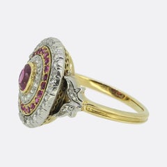 French Antique Ruby and Diamond Cluster Ring
