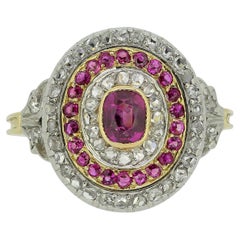 French Antique Ruby and Diamond Cluster Ring