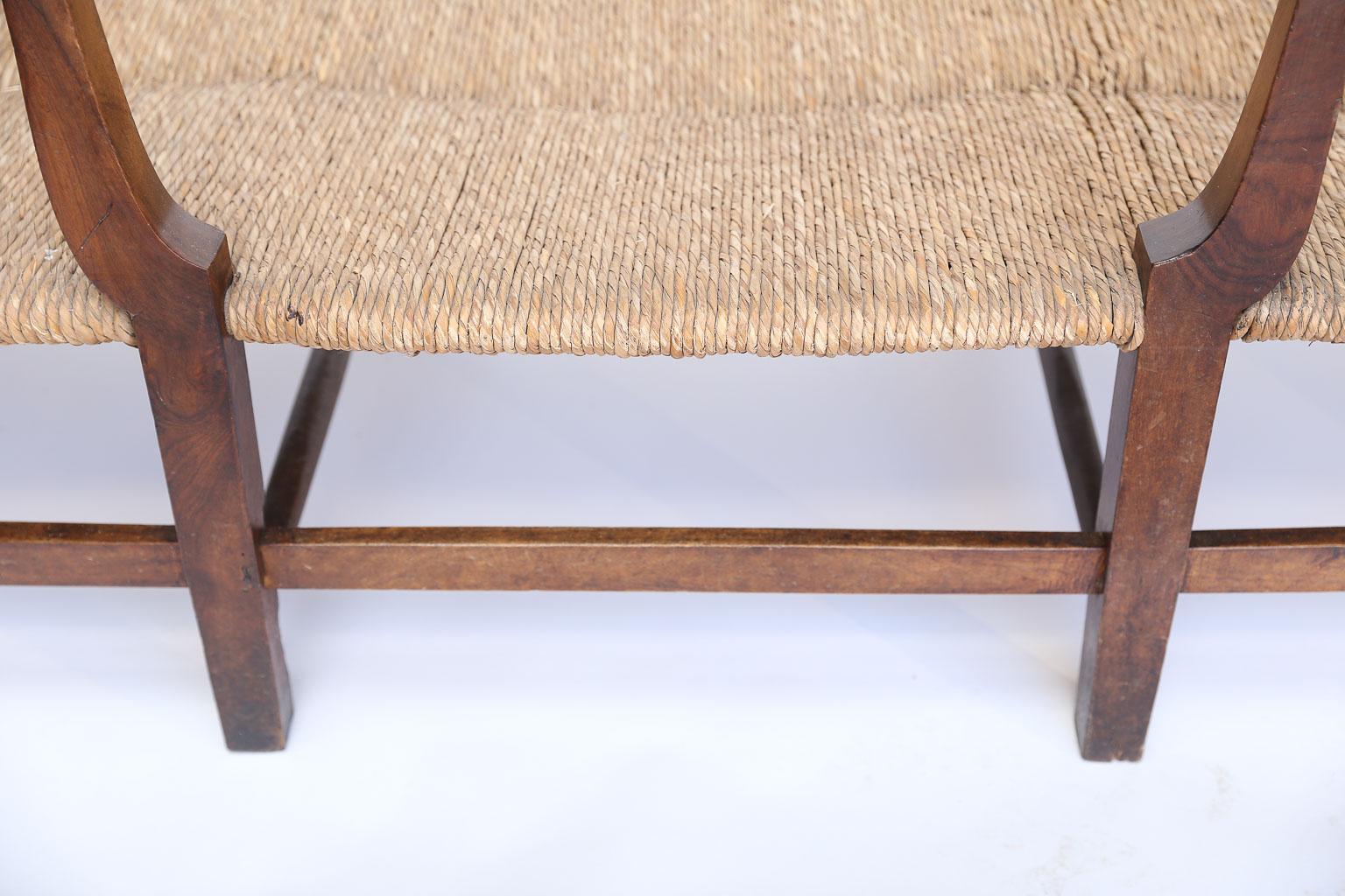 19th Century French Antique Rush Seat Bench or Day Bed
