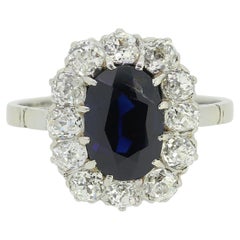 French Antique Sapphire and Diamond Cluster Ring