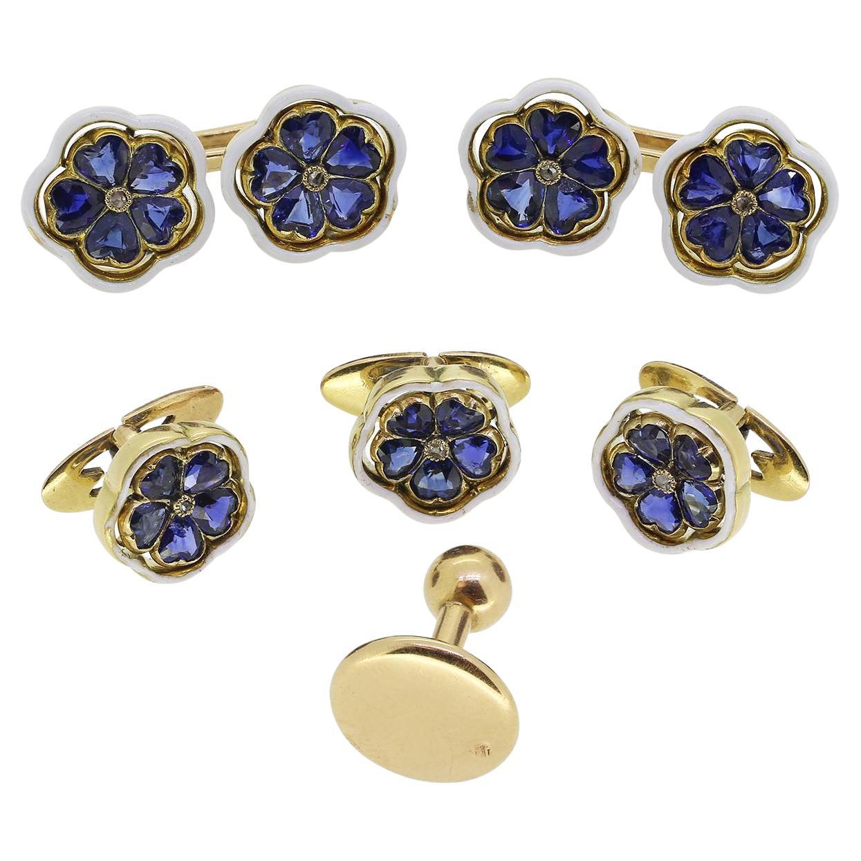 Antique French Set di abiti con diamanti, zaffiri e smalto