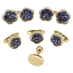 French Antique Sapphire Diamond and Enamel Dress Set