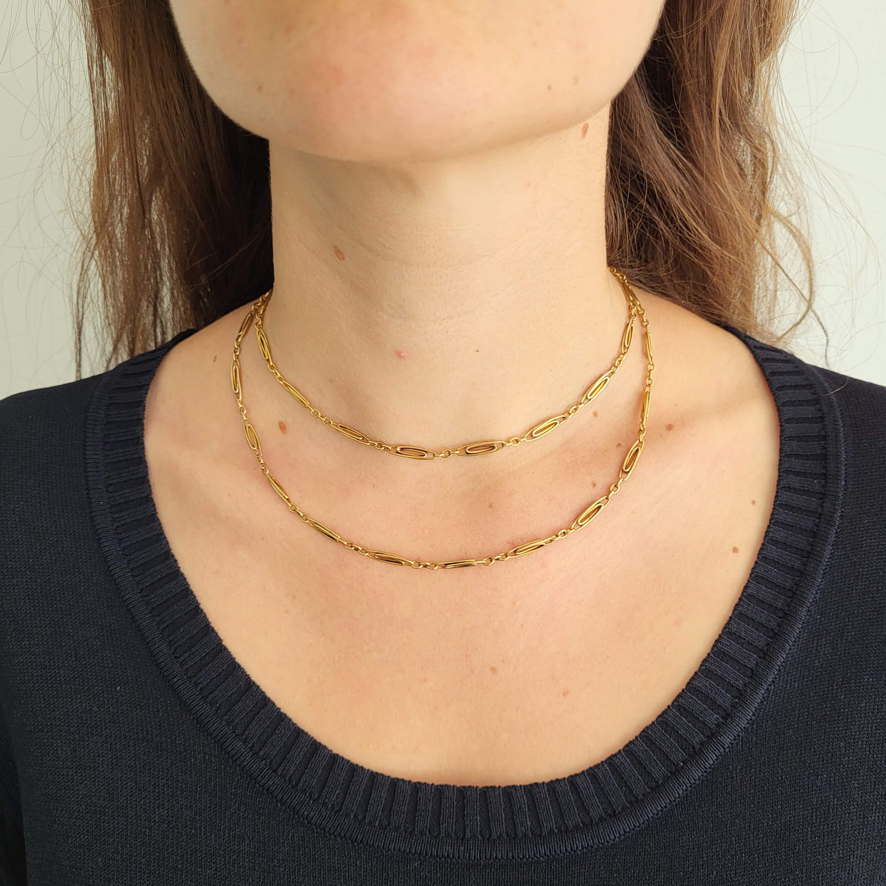 French Antique Sautoir - 18K solid gold Victorian chain Necklace - 31.3 Inch 6