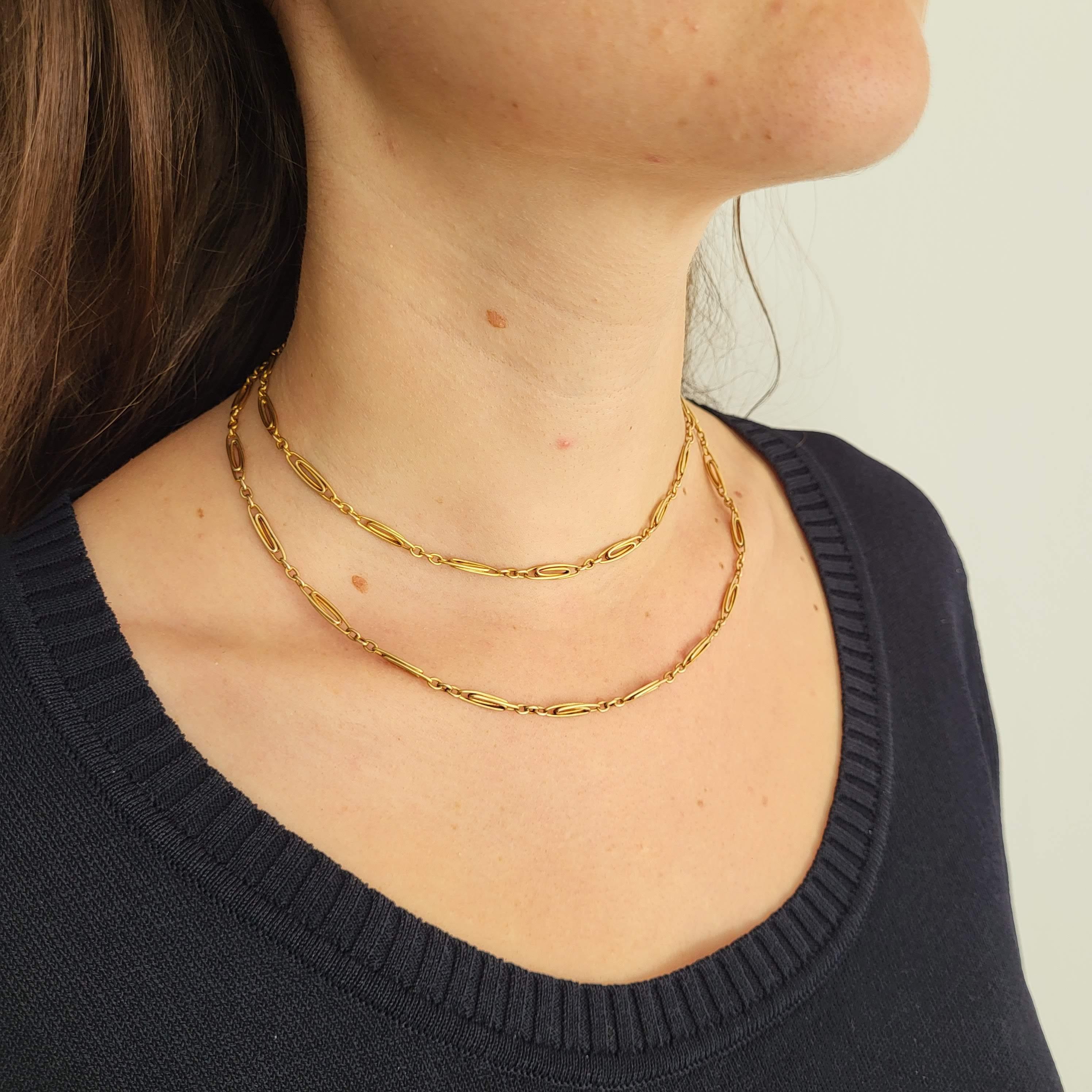 French Antique Sautoir - 18K solid gold Victorian chain Necklace - 31.3 Inch 7