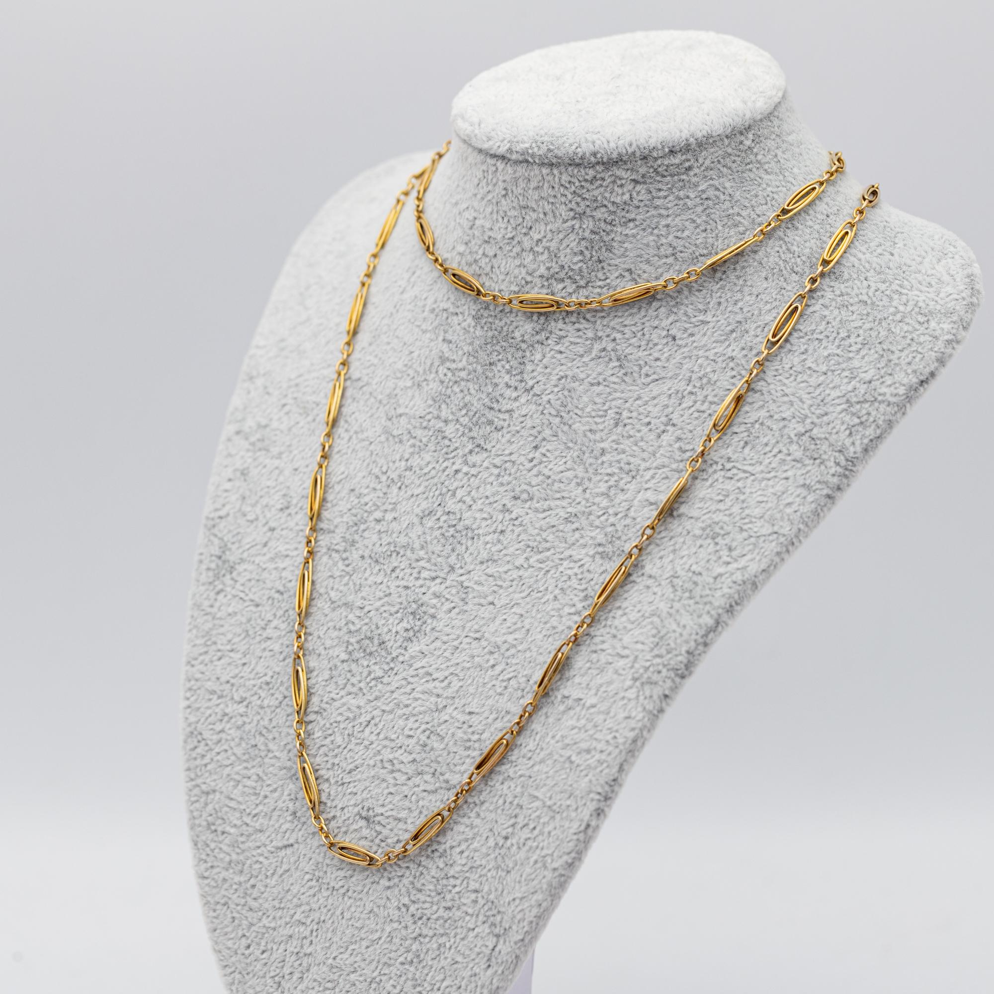 Women's or Men's French Antique Sautoir - 18K solid gold Victorian chain Necklace - 31.3 Inch
