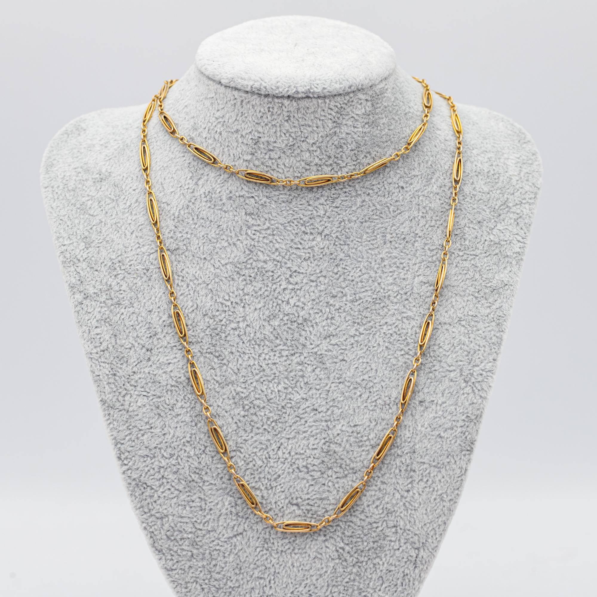 French Antique Sautoir - 18K solid gold Victorian chain Necklace - 31.3 Inch 1