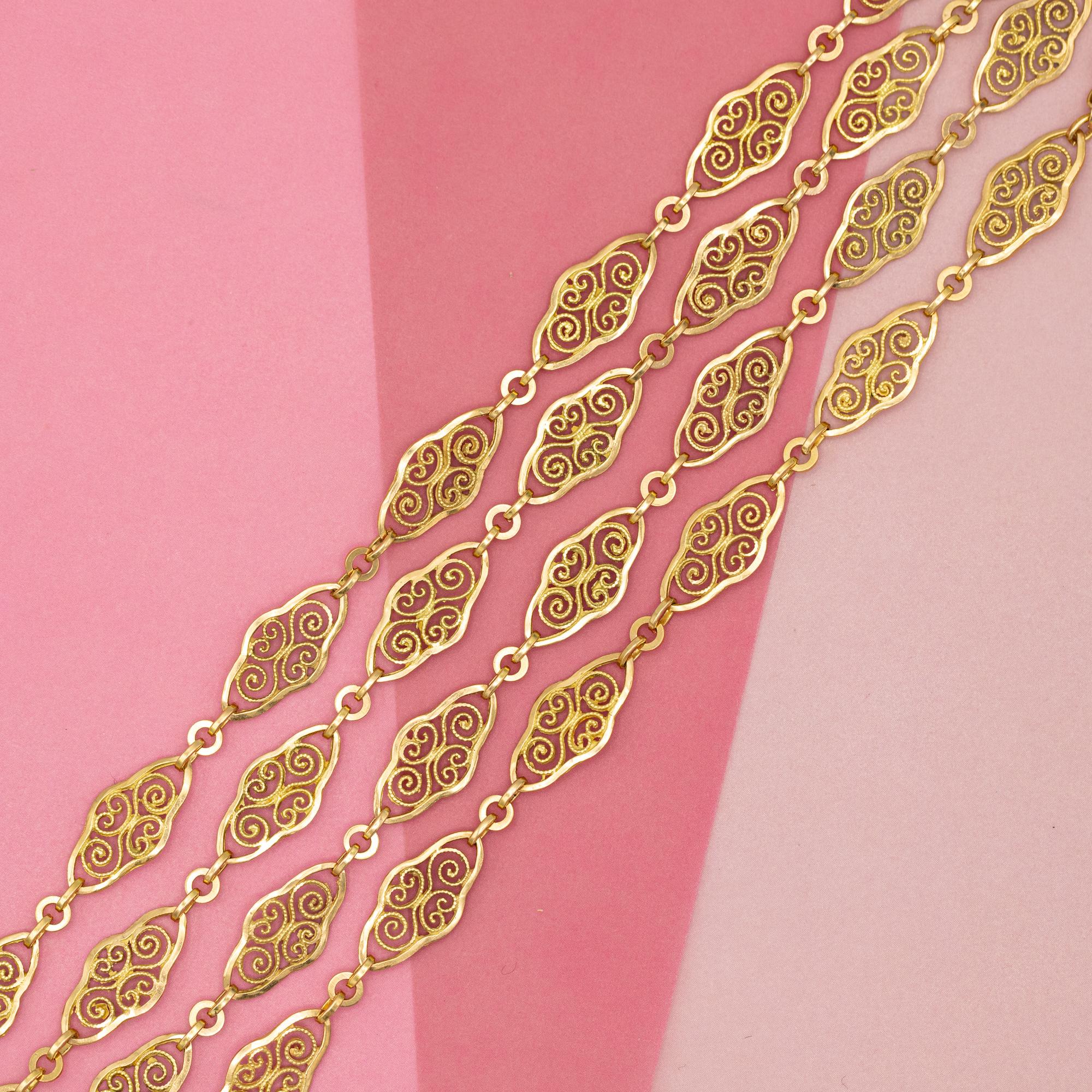 French Antique Sautoir - 18K solid gold Victorian chain Necklace - 61 inch 8