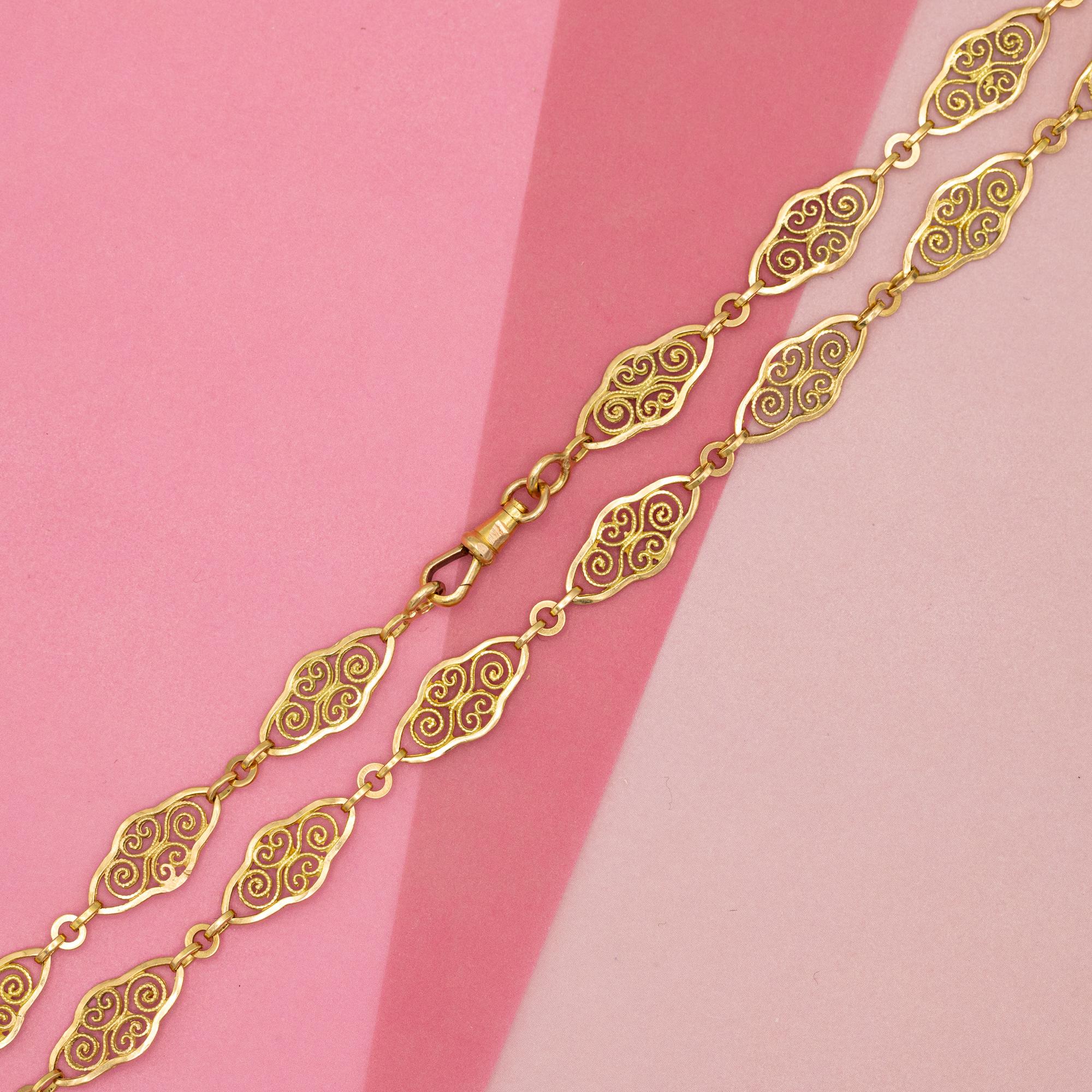 French Antique Sautoir - 18K solid gold Victorian chain Necklace - 61 inch 9