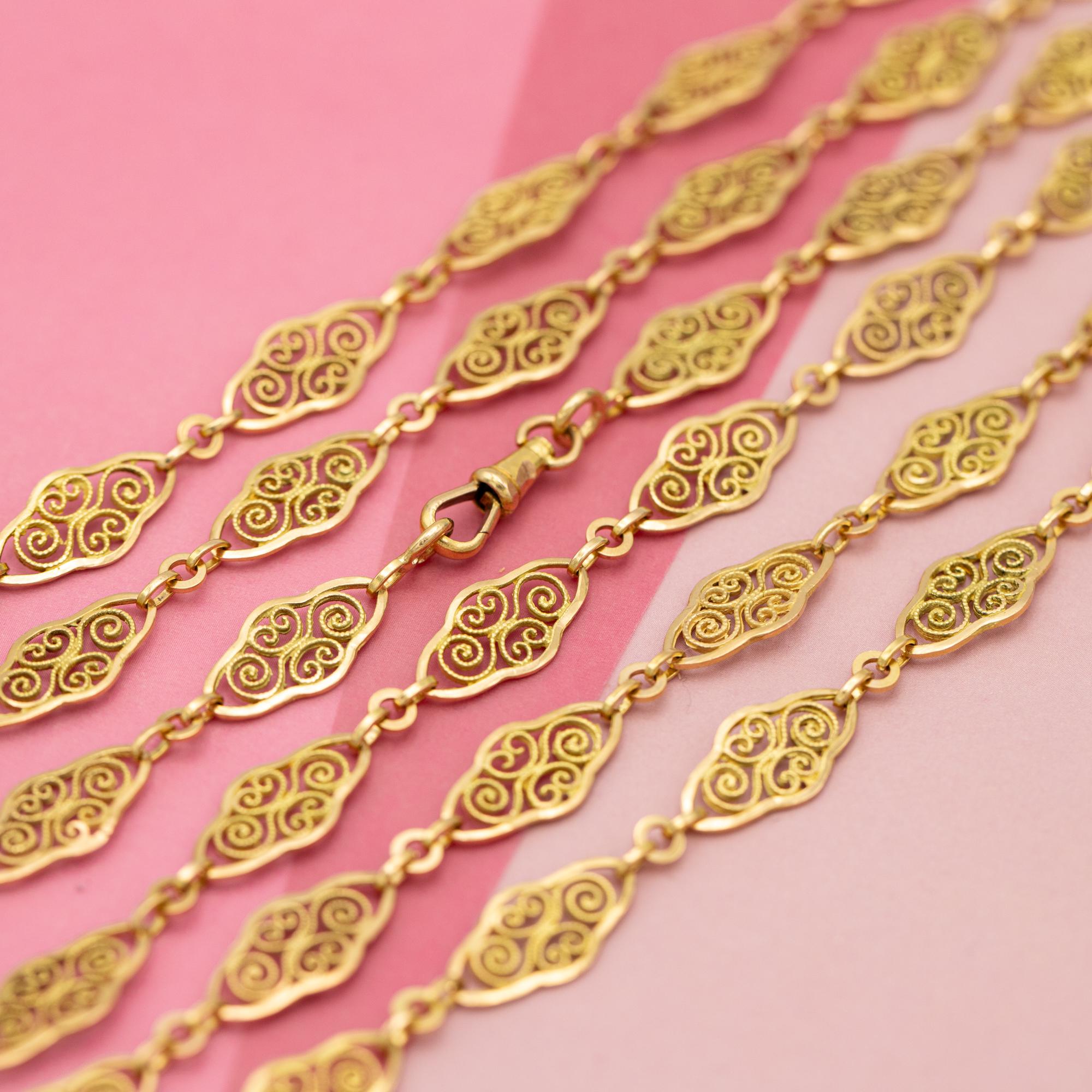 French Antique Sautoir - 18K solid gold Victorian chain Necklace - 61 inch 11