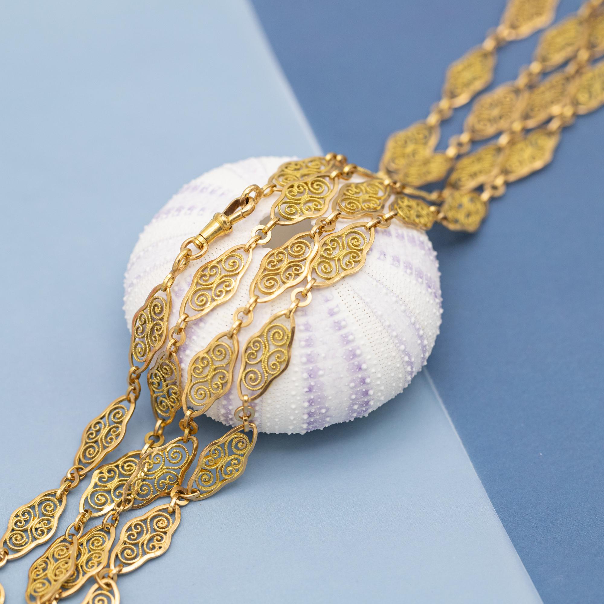 French Antique Sautoir - 18K solid gold Victorian chain Necklace - 61 inch 12