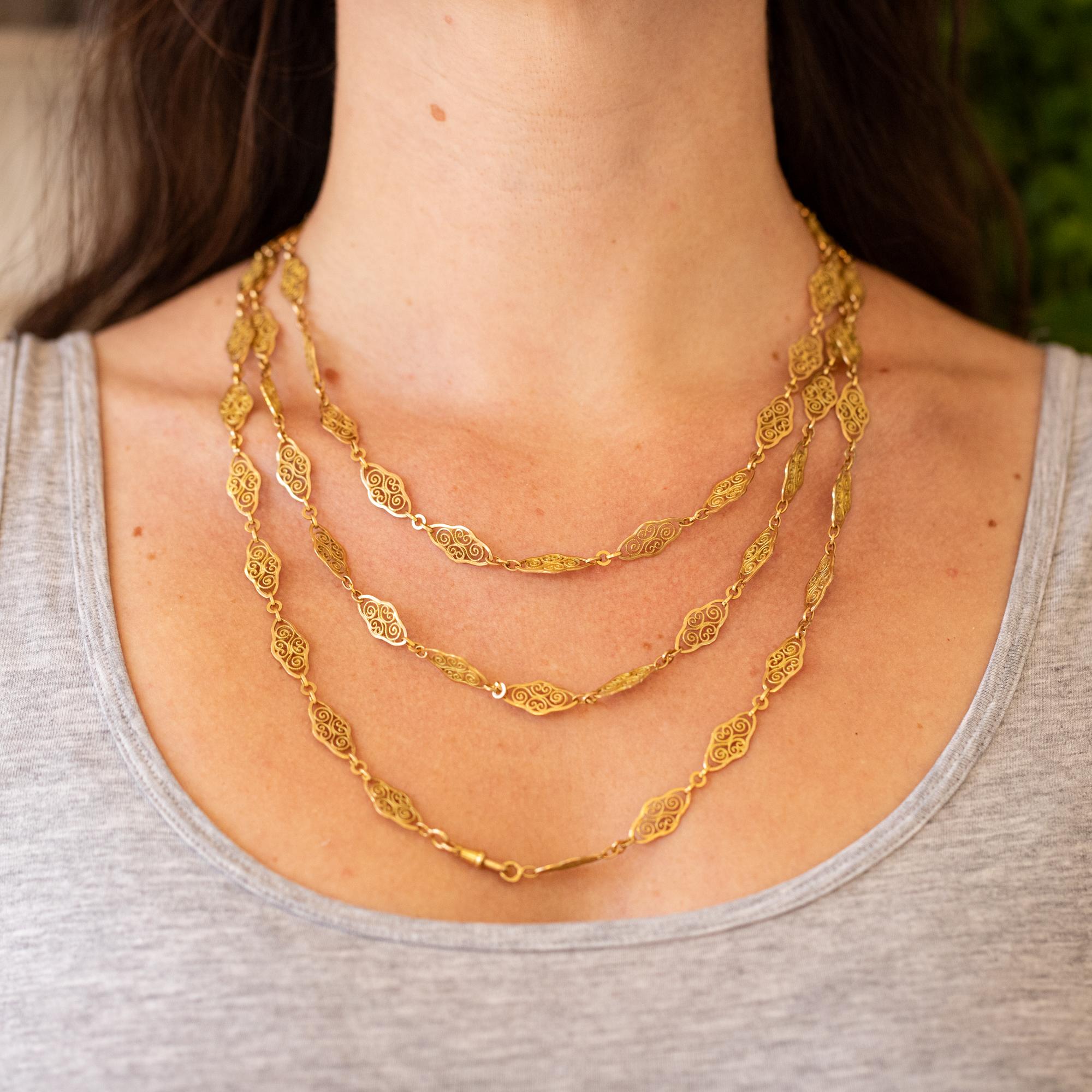 French Antique Sautoir - 18K solid gold Victorian chain Necklace - 61 inch 13