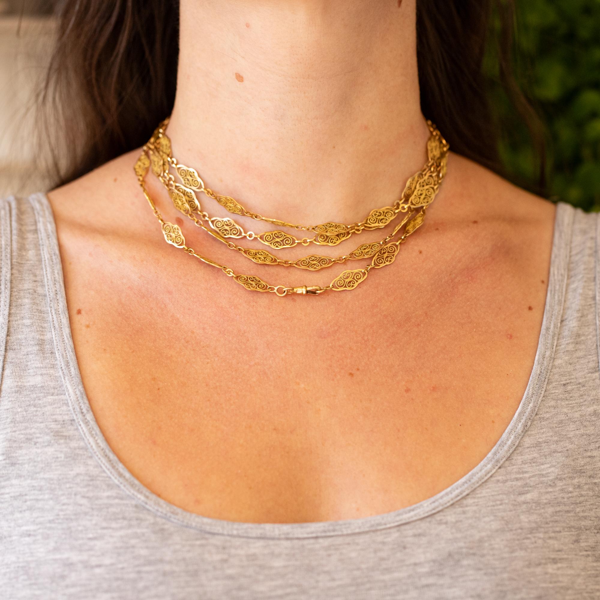 French Antique Sautoir - 18K solid gold Victorian chain Necklace - 61 inch 14